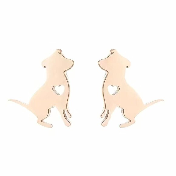 Dog Pitbull and Heart Stainless Steel Stud Earrings #812 (Color: black) - Picture 9 of 10